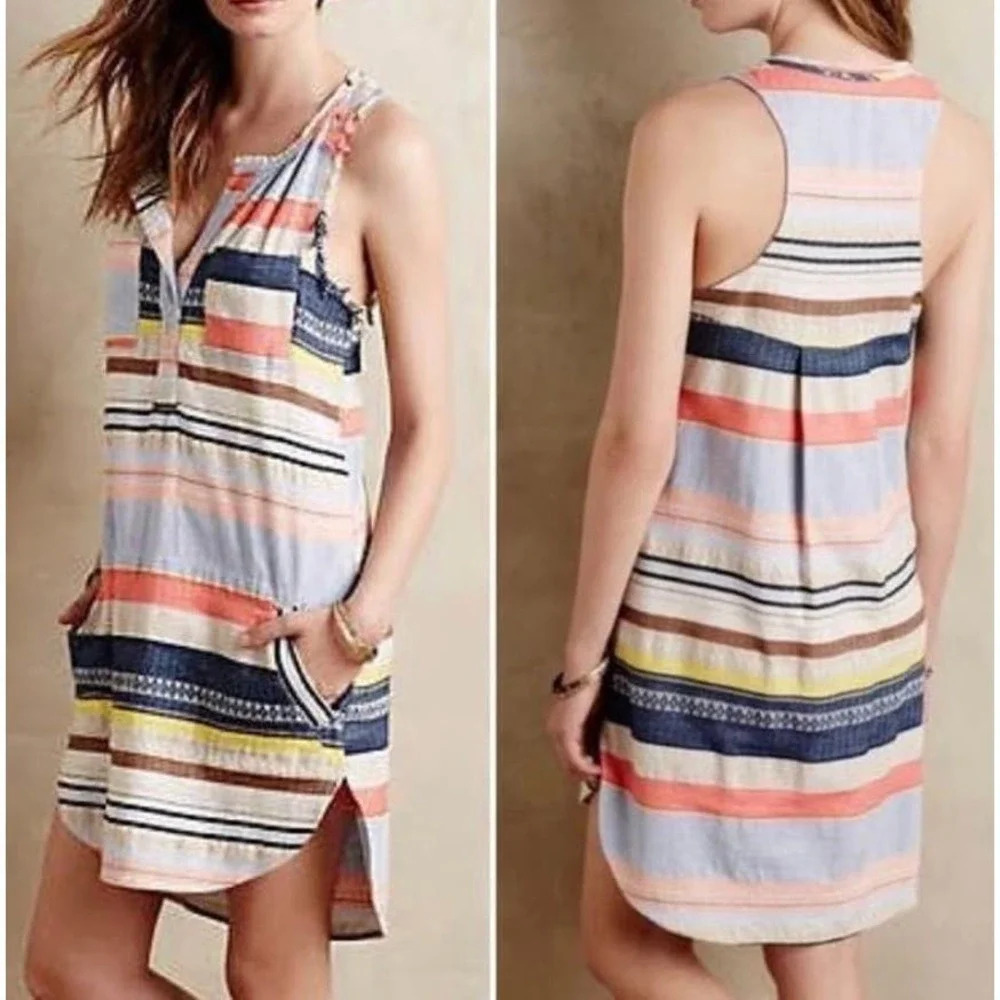 The Odells Anthropologie Striped Loom Tunic Dress Pockets
